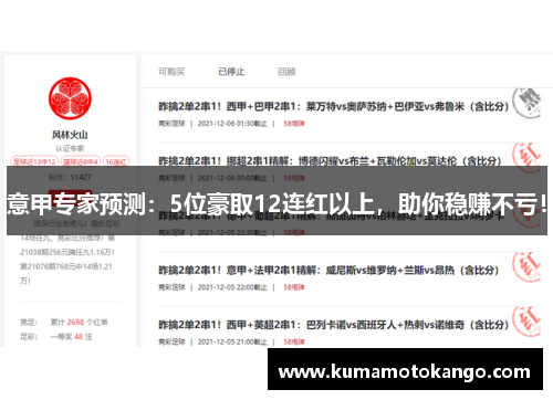 意甲专家预测：5位豪取12连红以上，助你稳赚不亏！